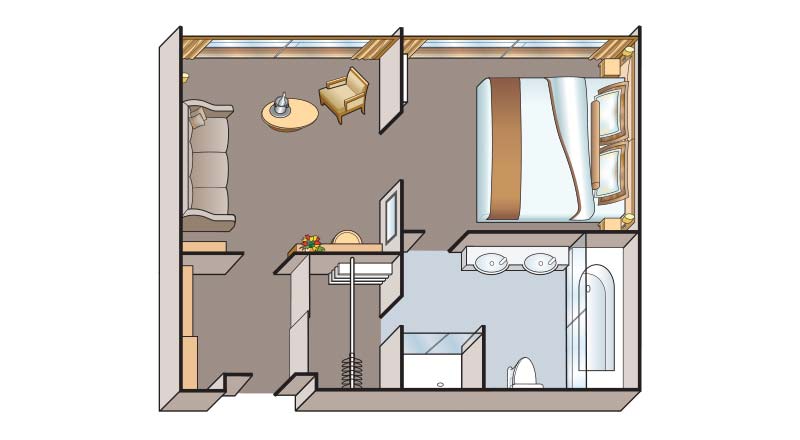 Illustrated schematic of the Legened and Prestige Suite Floorplan.