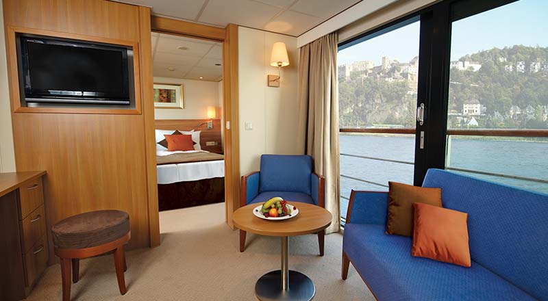 Living area of a Suite stateroom on board a Viking river ship
