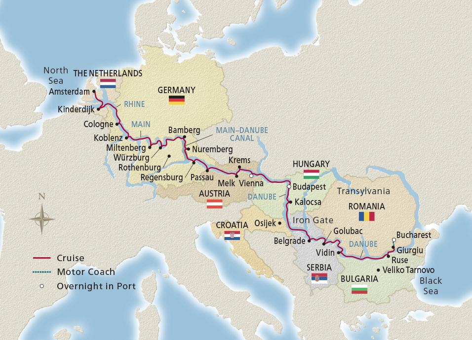 Map of the European Sojourn itinerary