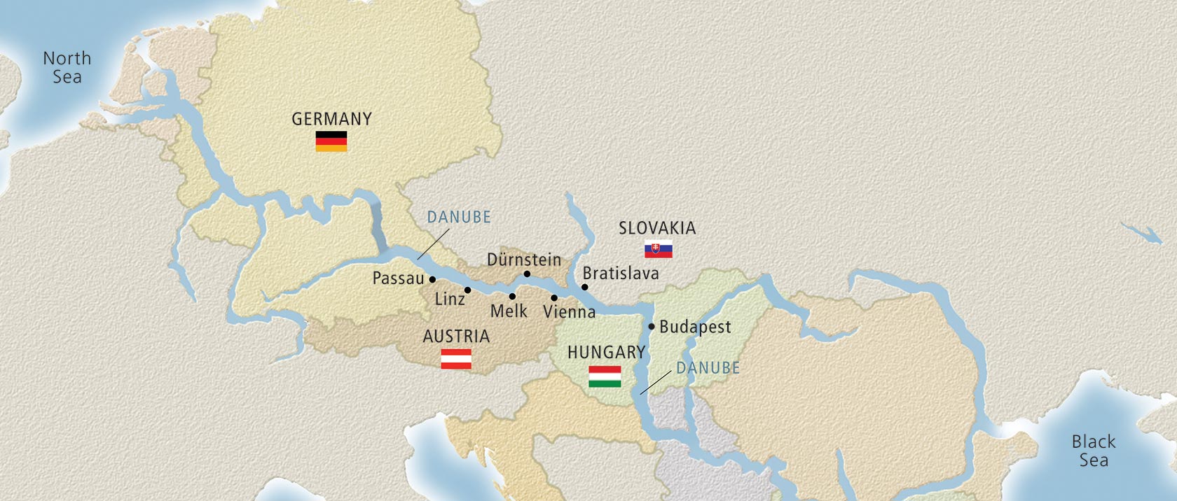 Map of the Danube river in Europe