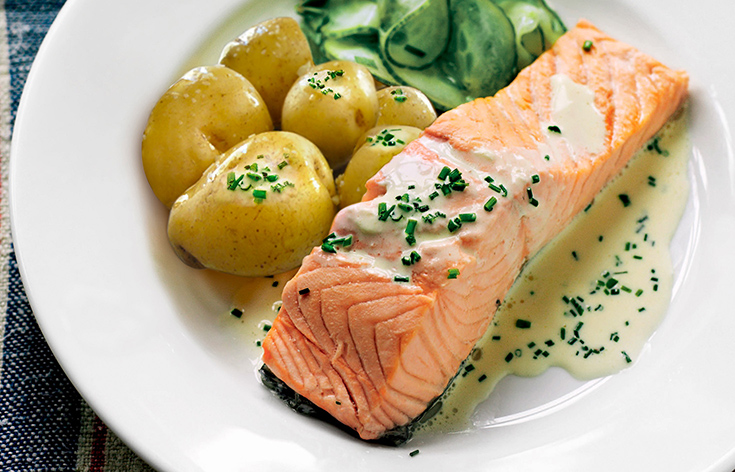 A salmon dish on a plate